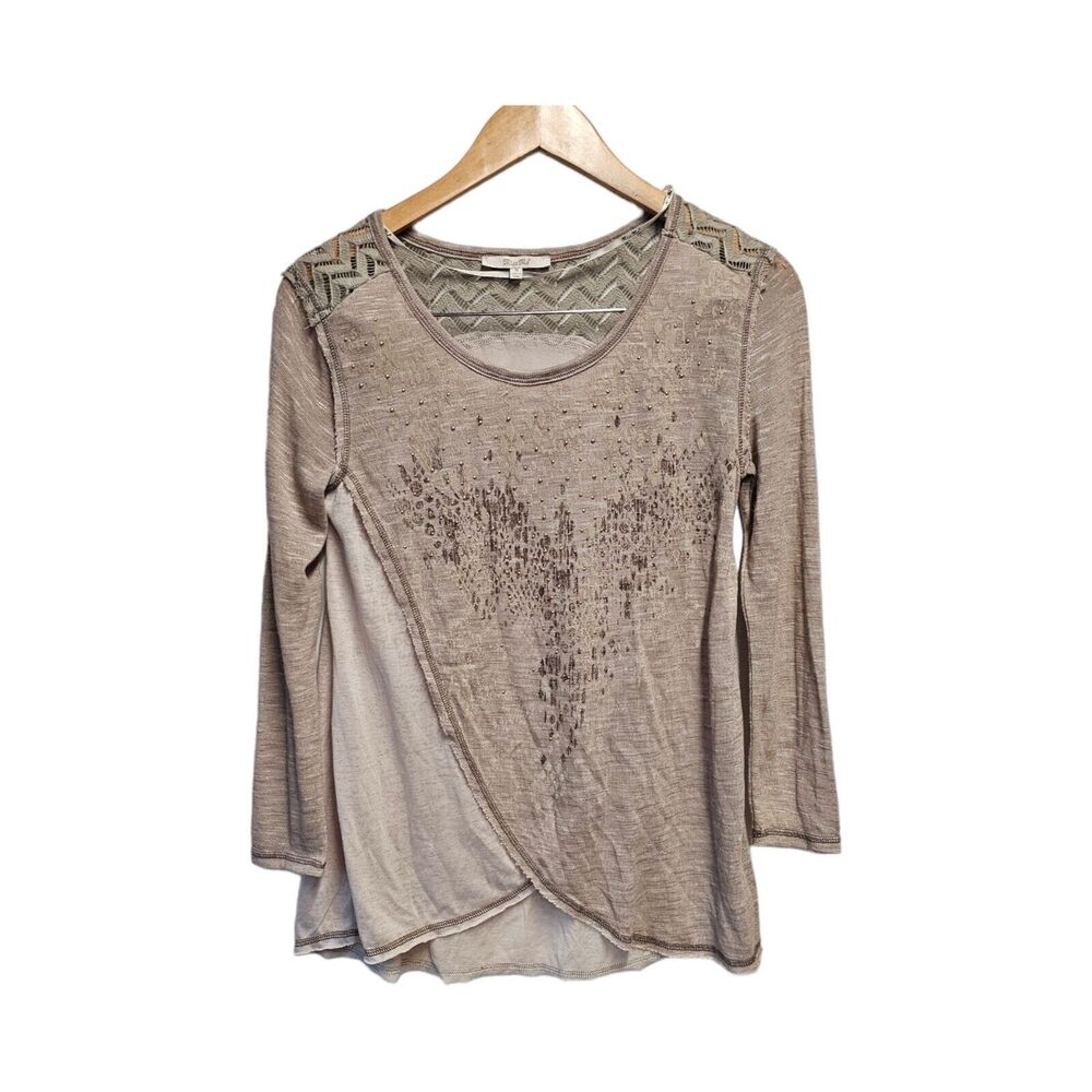 MISS ME Knit Shirt Woven Embellished Mauve Pink MEDIUM